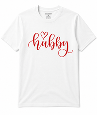 Zingleberry Premium Minimal Hubby T-Shirts – Elegant Red Script Shirt for Couples