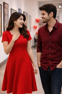 Zingleberry Premium White Dot Print A-Line Midi Valentine Dress for Women
