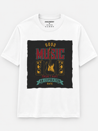 Zingleberry’s Unisex Oversized White T-Shirt – ‘Good Music Doesn’t Have an Expiration Date’ Guitar Graphic Tee