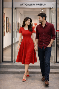 Zingleberry Premium White Dot Print A-Line Midi Valentine Dress for Women