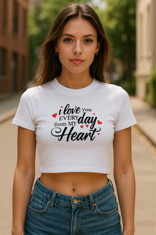 Zingleberry Exclusive I Love You Printed white Crop Top for women