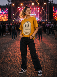 Zingleberry's Golden Yellow Unisex Oversized T-Shirt – ‘Life Without Music’ Quote Graphic Tee