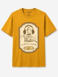 Zingleberry's Golden Yellow Unisex Oversized T-Shirt – ‘Life Without Music’ Quote Graphic Tee
