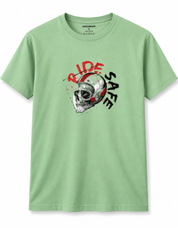 Zingleberry Ride Safe Biker Skull Graphic T-Shirt for Men | Premium Pure Cotton Norway Green Motorcycle Tee