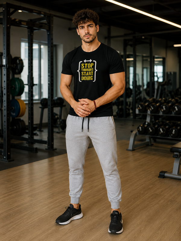 Zingleberry Premium Black Fitness Quote "Stop Thinking Start Doing"