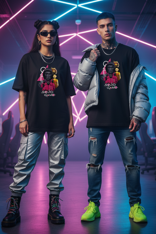 Zingleberry Premium Oversized Retro Challenge Tee – Black