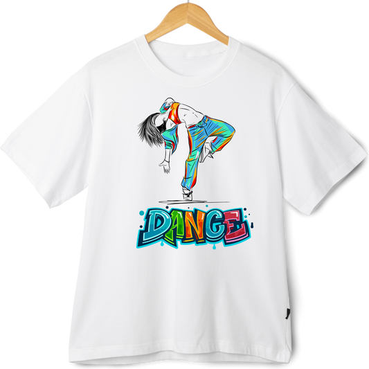 Zingleberry Oversized White Tee – Dance Graphic for Men & Women