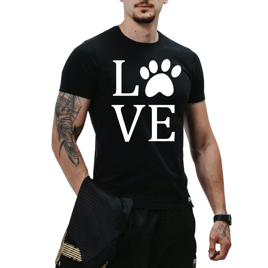 Paw Print LOVE T-Shirt – Cute Pet Lover Graphic T-shirts in Black