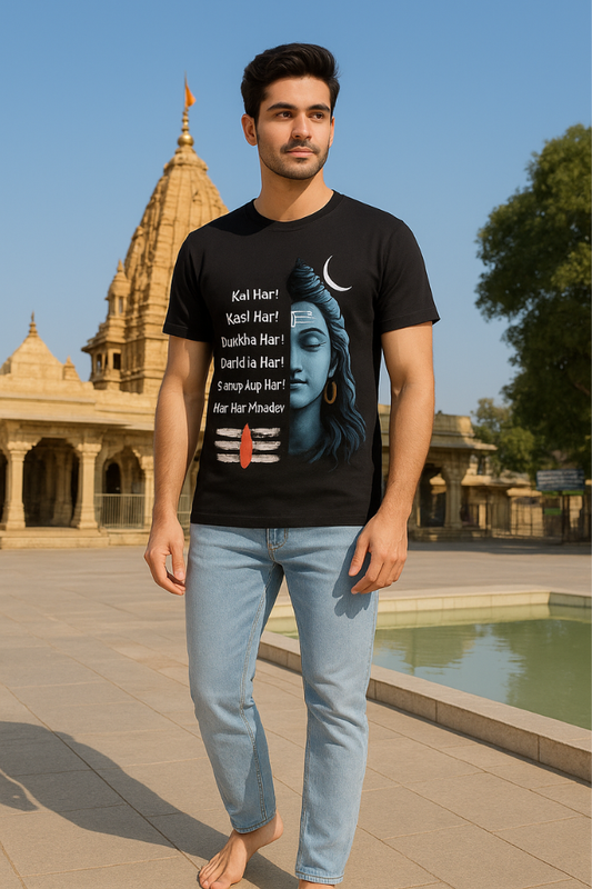 Zingleberry Premium Unisex Shiva T-Shirt – Black Cotton Round Neck Spiritual Har Har Mahadev Tee