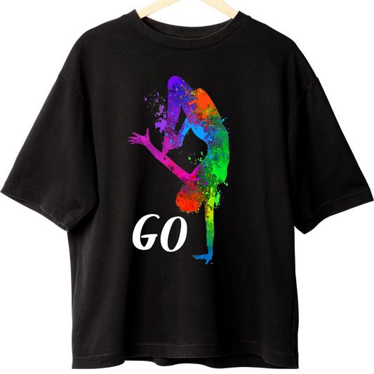 Zingleberry Go-Dance Oversized Black Tee – Graphic Print for Men & Women