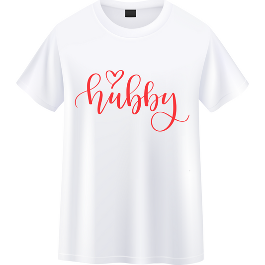 Minimal Hubby T-Shirts – Elegant Red Script Shirt for Couples