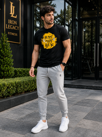Zingleberry Cotton Black Workout T-Shirt for Men – “Be Your Own Hero” Gym Print | Crew Neck, Pure Cotton