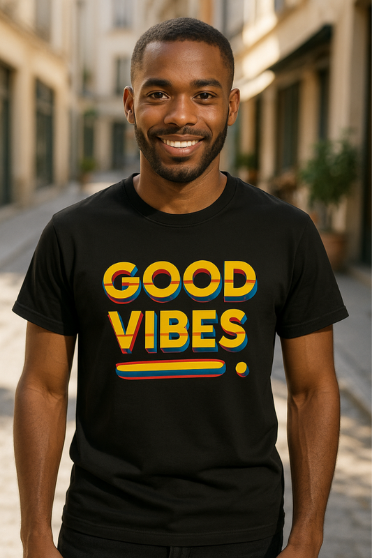 Good Vibes Graphic Black T-Shirts – Bold Colorful Print