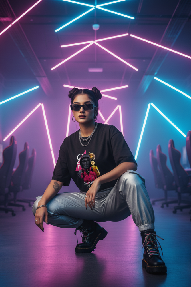 Zingleberry Premium Oversized Retro Challenge Tee – Black