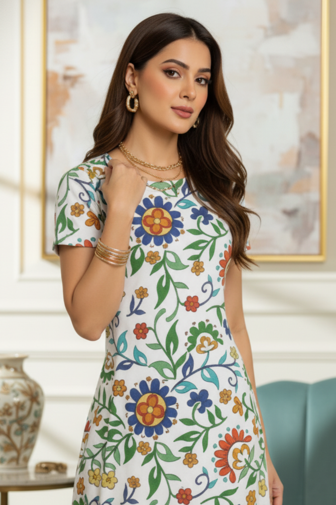 Zingleberry Women’s Floral Printed A-Line Midi Dress | Wrinkle-Free Poly-Spandex