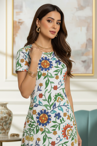 Zingleberry Women’s Floral Printed A-Line Midi Dress | Wrinkle-Free Poly-Spandex