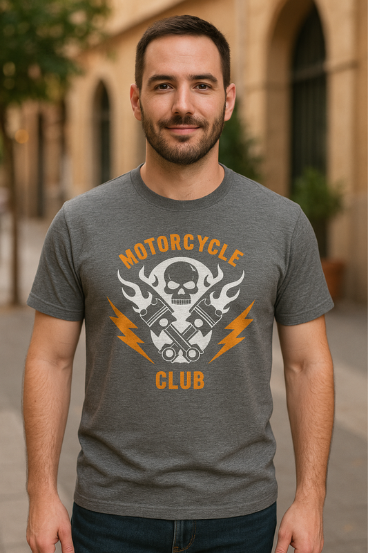 Motocycle Club Dark Grey Melange Biker Premium Cotton T-Shirt For Men