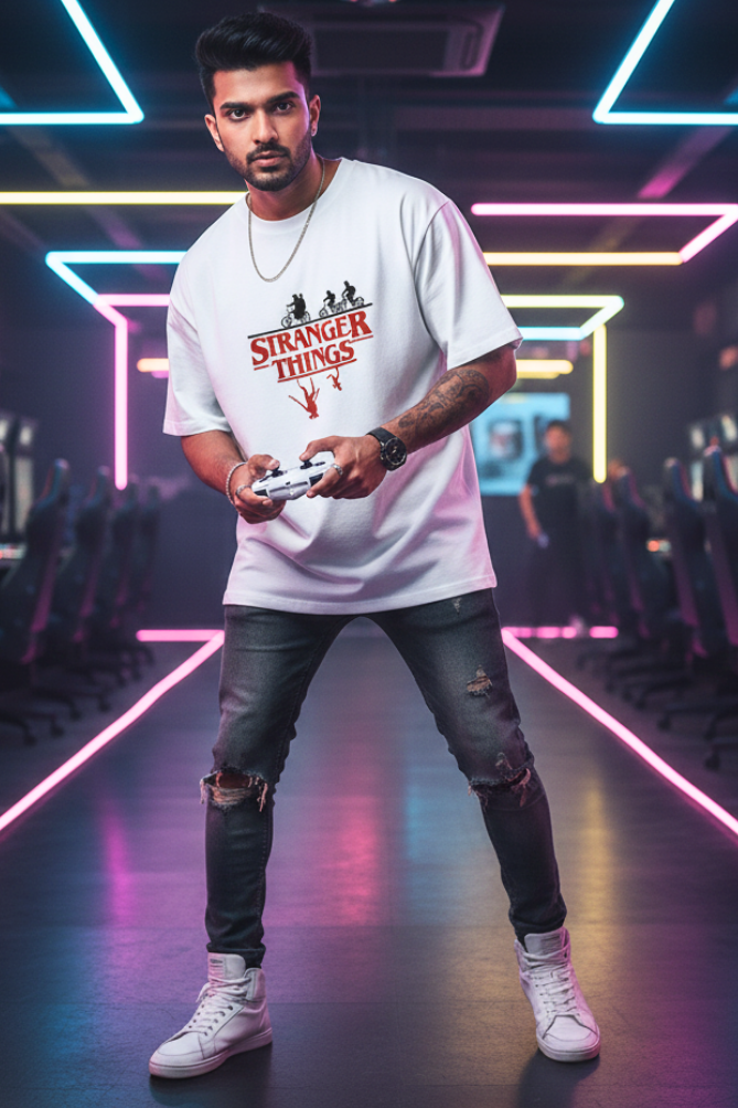 Zingleberry Unisex Oversized Sci-Fi Thriller Graphic T-Shirt – Stranger Edition