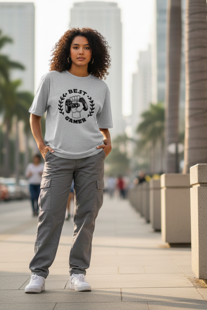 Zingleberry Unisex Oversized Best Gamer Graphic T-Shirt