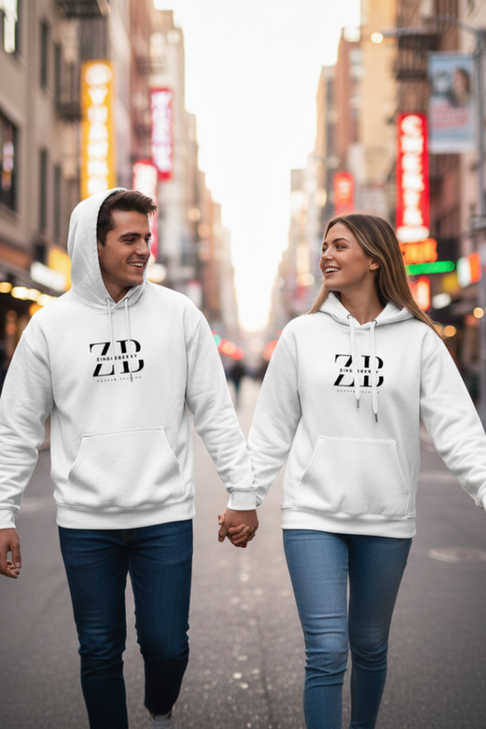 Zingleberry ZB Premium Unisex Hoodie | 400 GSM Cotton | Oversized Fit | White Hooded Sweatshirt