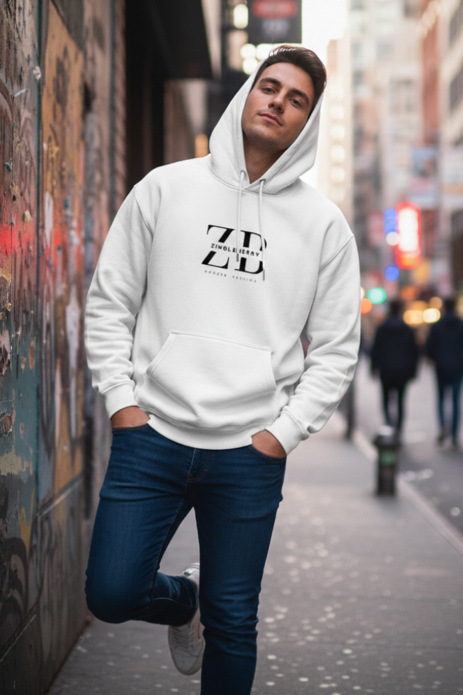 Zingleberry ZB Premium Unisex Hoodie | 400 GSM Cotton | Oversized Fit | White Hooded Sweatshirt