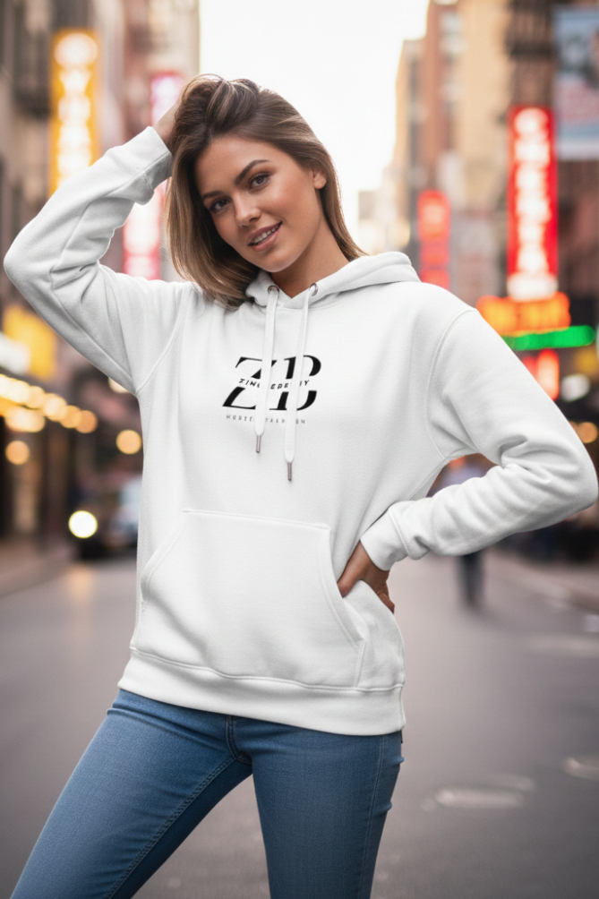 Zingleberry ZB Premium Unisex Hoodie | 400 GSM Cotton | Oversized Fit | White Hooded Sweatshirt