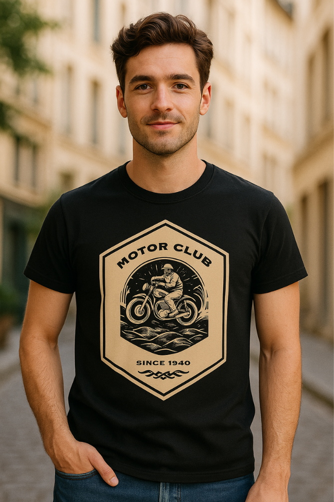 Motor Club 1948 Black Biker Premium Cotton T-Shirt For Men
