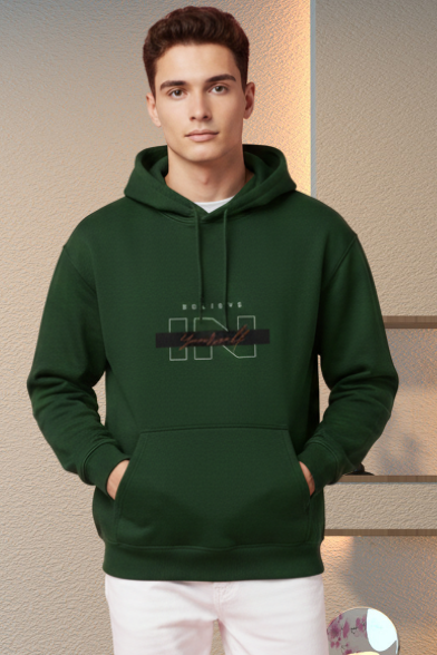 Zingleberry Believe in Yourself Printed Unisex Hoodie | 400 GSM Cotton | Oversized Fit | Green