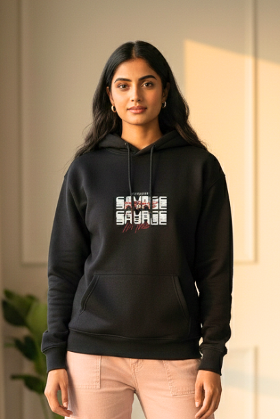 Zingleberry Savage Printed Unisex Hoodie | 400 GSM Cotton | Oversized Fit | Black