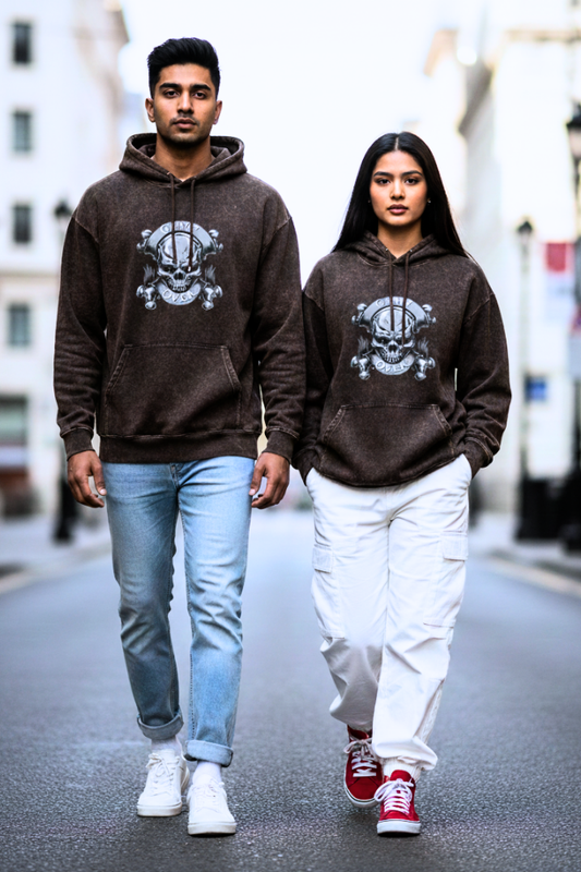 Zingleberry “Skull Power” Acid Wash Hoodie – Oversized Fit for Men & Women