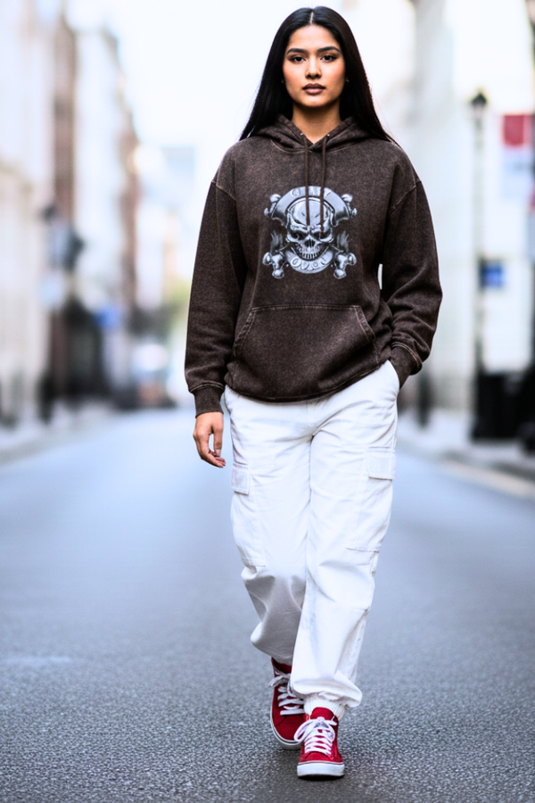 Zingleberry “Skull Power” Acid Wash Hoodie – Oversized Fit for Men & Women