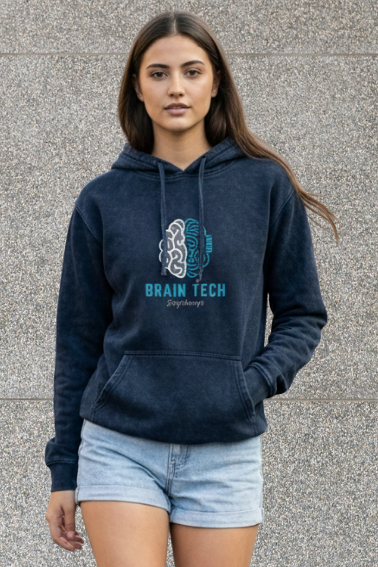 Zingleberry Brain Tech Graphic Acid Wash unisex Hoodie for Men & Women