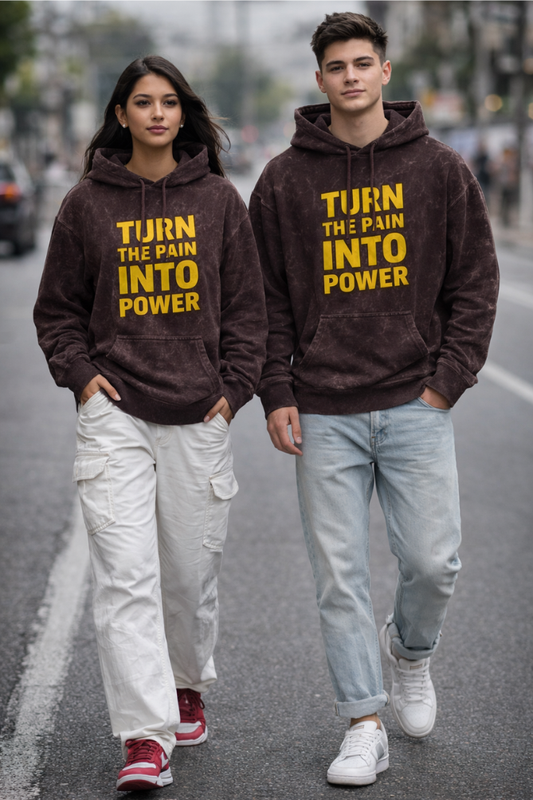 Zingleberry Turn the Pain Into Power Acid Wash Unisex Hoodie | Oversized Fit