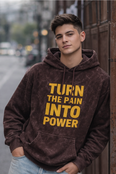 Zingleberry Turn the Pain Into Power Acid Wash Unisex Hoodie | Oversized Fit