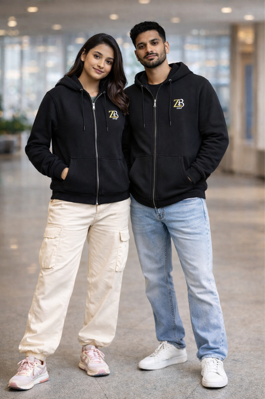 Zingleberry Black Unisex Zip Hoodie – Heavyweight 400 GSM Cotton with ZB Logo