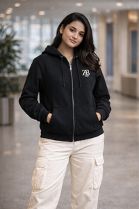 Zingleberry Black Unisex Zip Hoodie – Heavyweight 400 GSM Cotton with ZB Logo