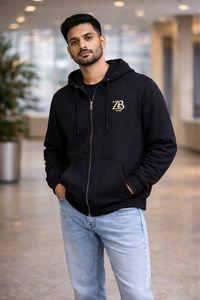 Zingleberry Black Unisex Zip Hoodie – Heavyweight 400 GSM Cotton with ZB Logo
