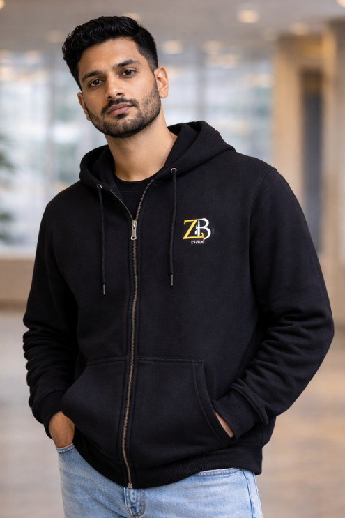 Zingleberry Black Unisex Zip Hoodie – Heavyweight 400 GSM Cotton with ZB Logo