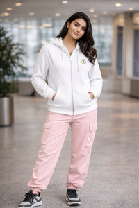 Zingleberry ZB Premium Unisex Zip Hoodie – 400 GSM Cotton Winter Hoodie (White)