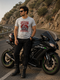 Zingleberry Premium Motor Club Bikers Cotton Grey Melange T-shirt For Men