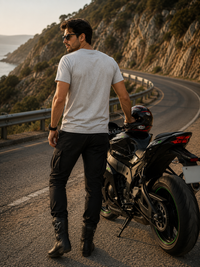 Zingleberry Premium Motor Club Bikers Cotton Grey Melange T-shirt For Men