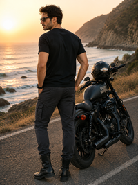 Zingleberry Premium Motor Club Biker Cotton Black Premium T-Shirt For Men