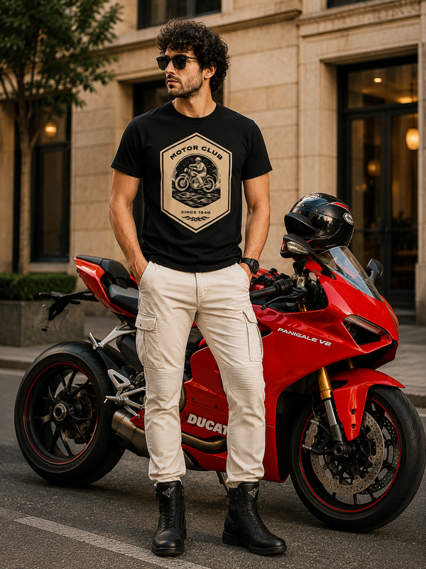 Zingleberry Pemium Motor Club 1948 Black Biker Cotton T-Shirt For Men