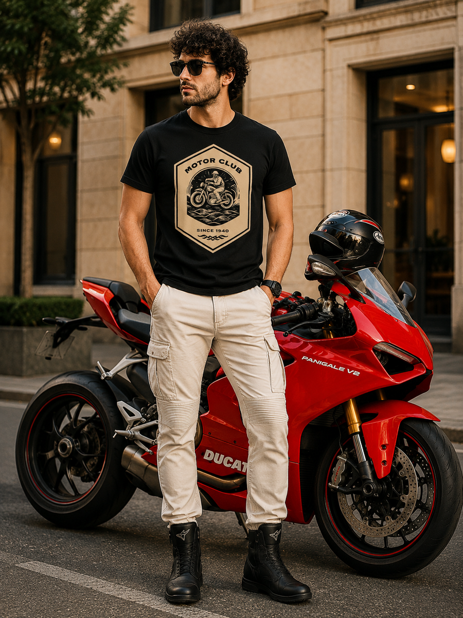 Zingleberry Pemium Motor Club 1948 Black Biker Cotton T-Shirt For Men