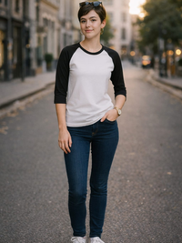Zingleberry Women’s White & Black Raglan T-Shirt | 100% Cotton, Round Neck, Casual Wear