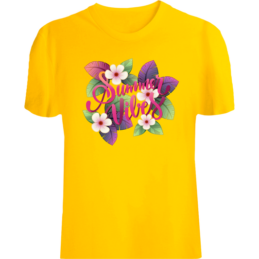 Zingle Berry Summer & Flowers Printed Golden Yellow Tee For Women