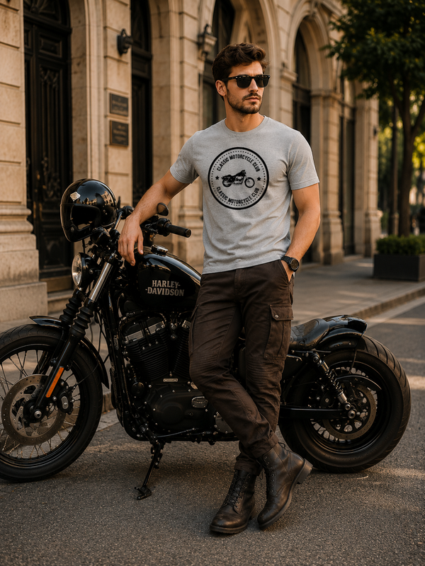 Zingleberry Premium Classic Motorcycle Club Grey Melange Biker Cotton T-shirt For Men