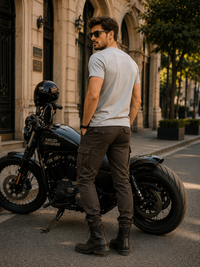 Zingleberry Premium Classic Motorcycle Club Grey Melange Biker Cotton T-shirt For Men