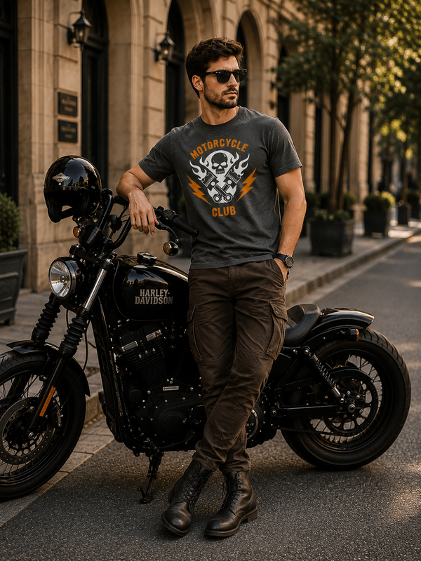 Zingleberry Premium Motocycle Club Dark Grey Melange Biker Cotton T-Shirt For Men