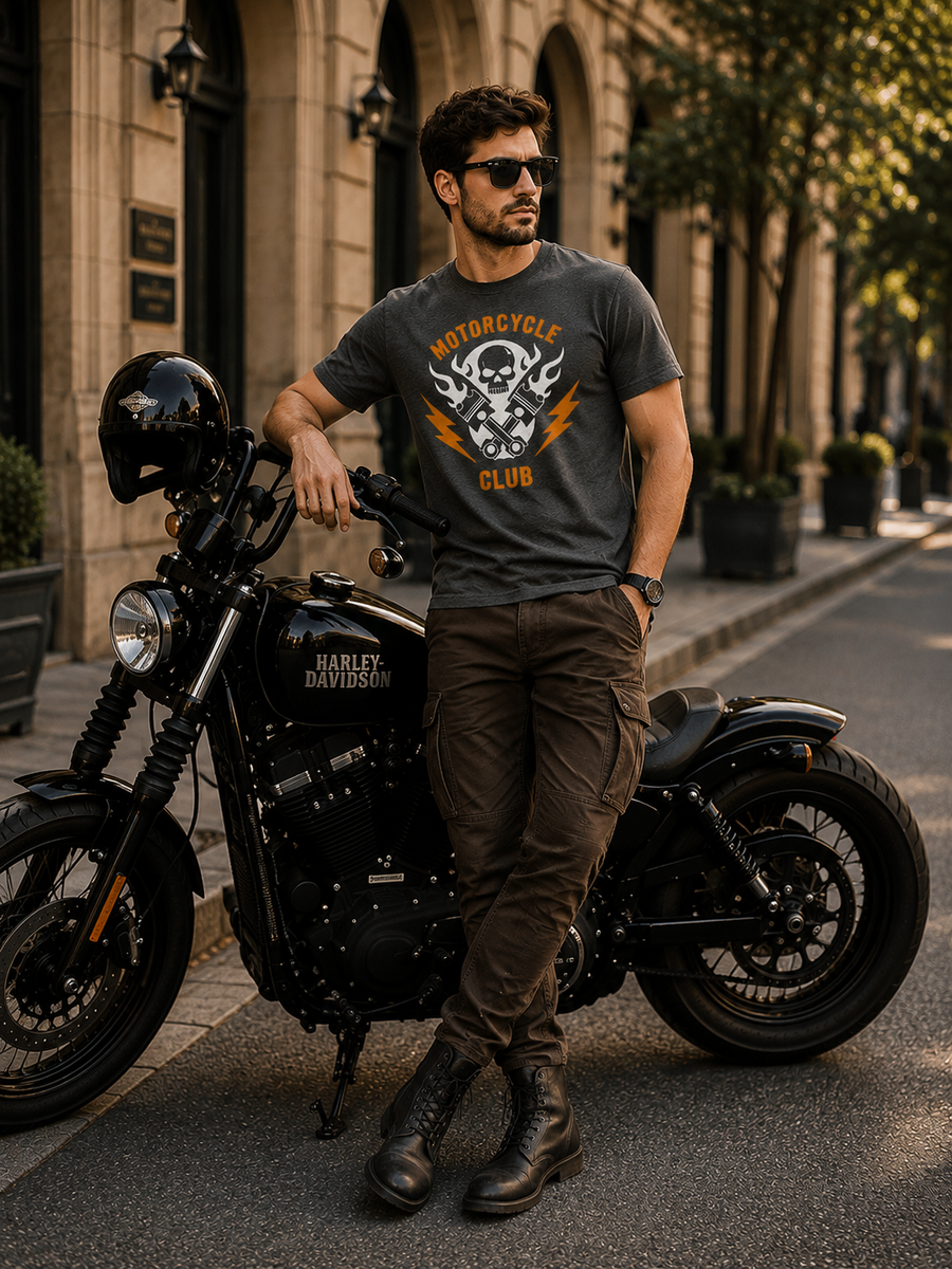 Zingleberry Premium Motocycle Club Dark Grey Melange Biker Cotton T-Shirt For Men
